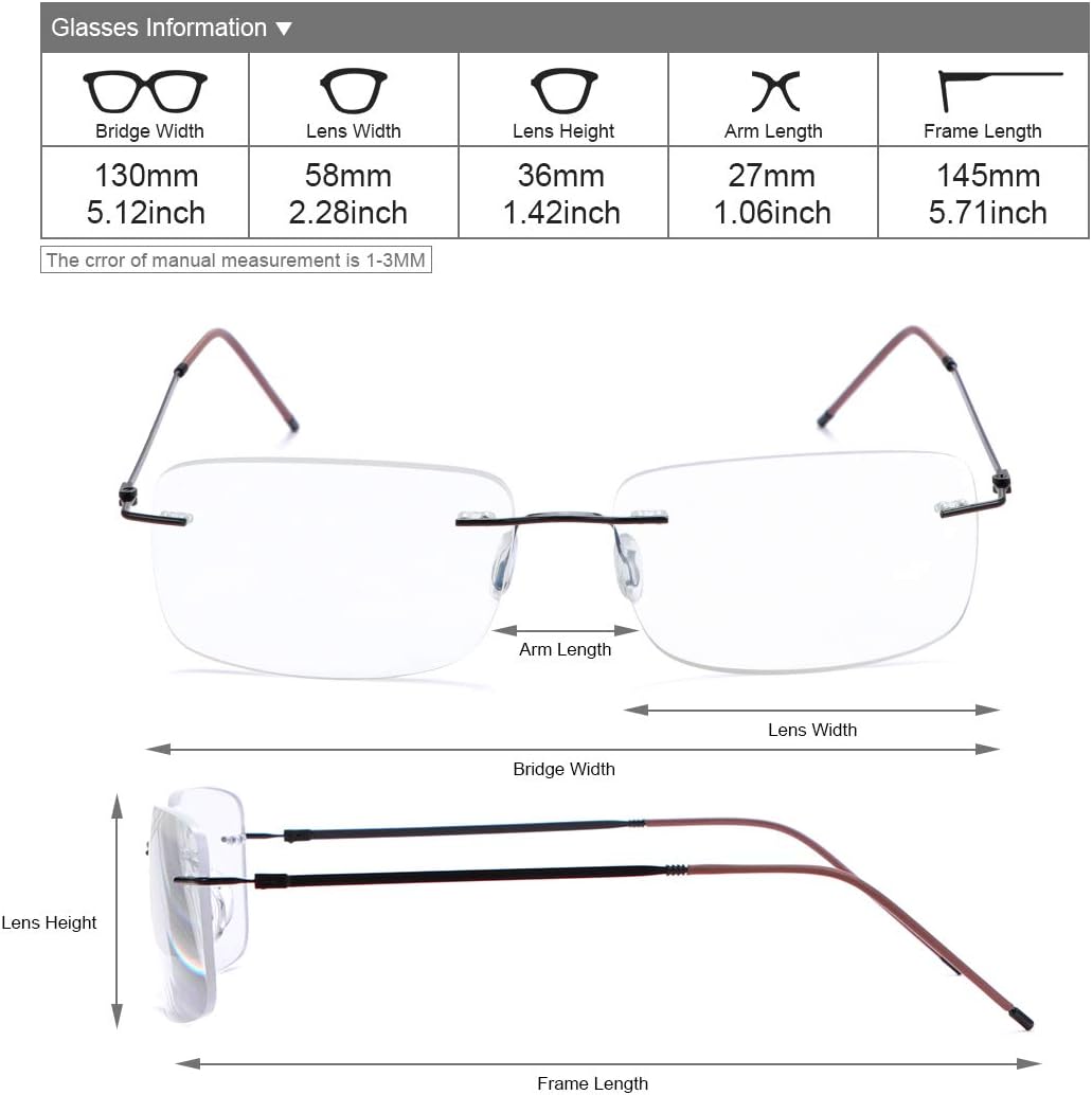 YIMI Rimless Progressive Multifocus Reading Glasses Blue Light Blocking No Line Multifocal Computer Readers for Women Men